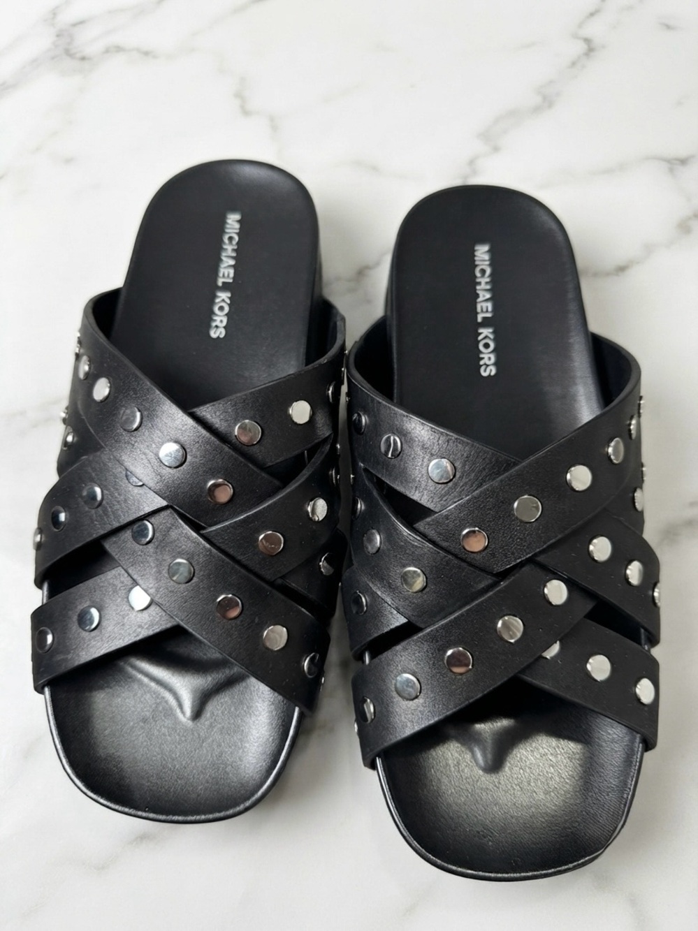 Michael Kors Irene Studded Leather Flat Sandal